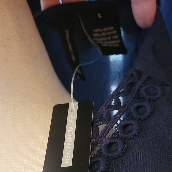 New Directions Blue Tunic with Embellished Neckline and 3/4 Bell Sleeves - Picture 2 of 6